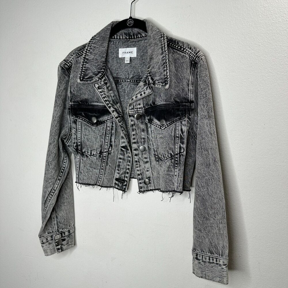 Frame Stonewashed Gray Faded & Distressed Crop Ja… - image 5